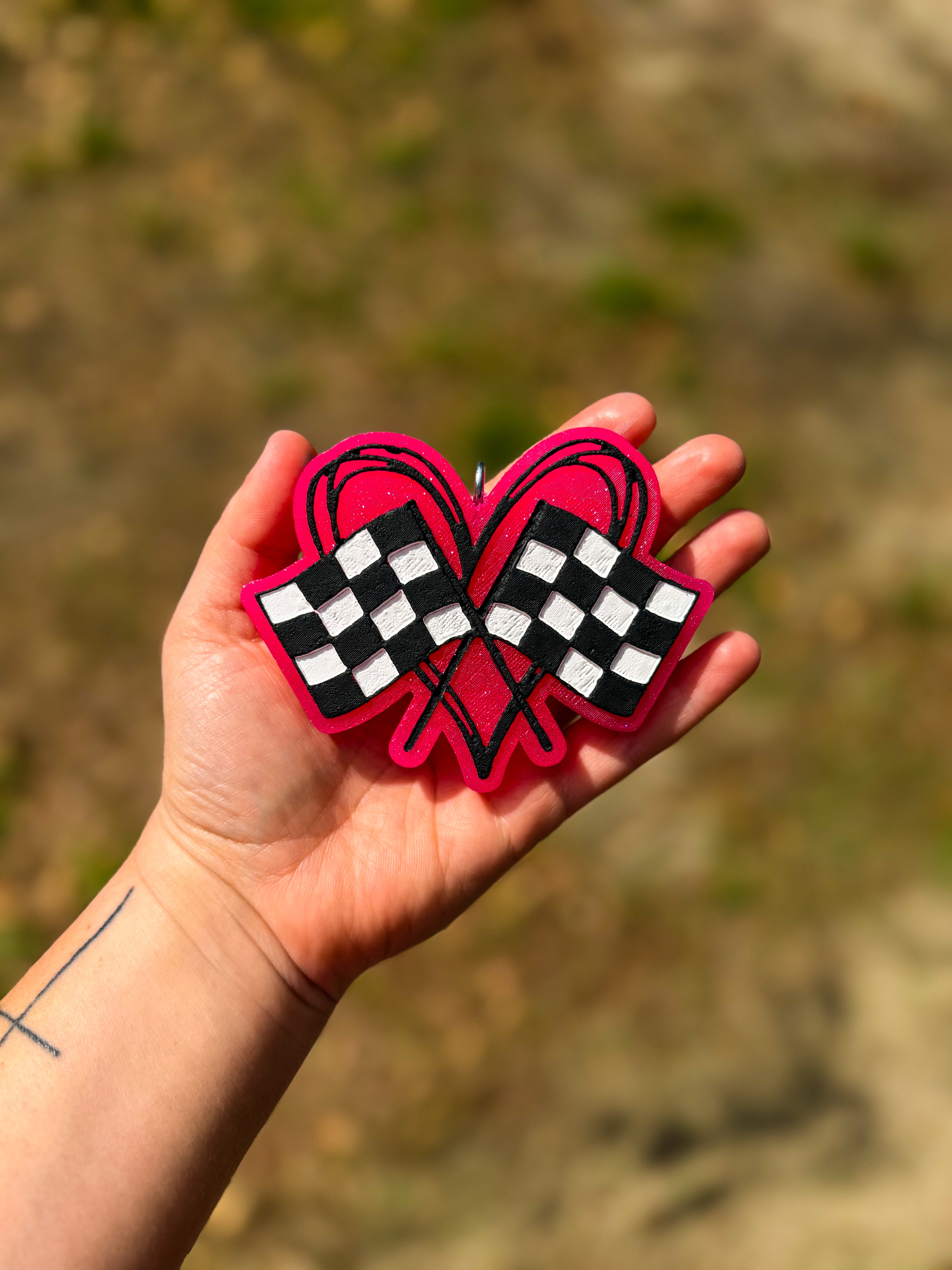 Checkered Flag Heart - Strawberry Leather